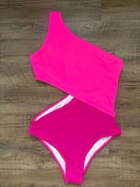 Sweaty Rocks One-Shoulder Pink Two-Tone One-Piece Swimsuit